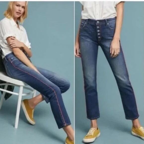 Anthropologie Pilcro Highrise Relaxed Straight Ankle Red Stripe Jean Women's 28 - Picture 11 of 11